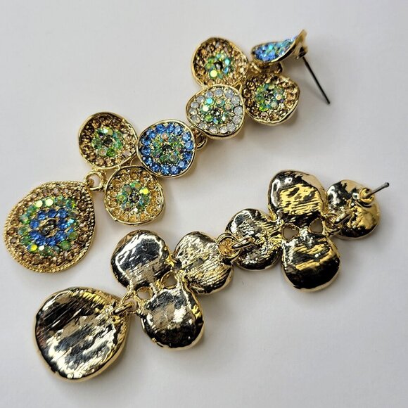 Blue And Green Crystal Long Earrings - Picture 4 of 11